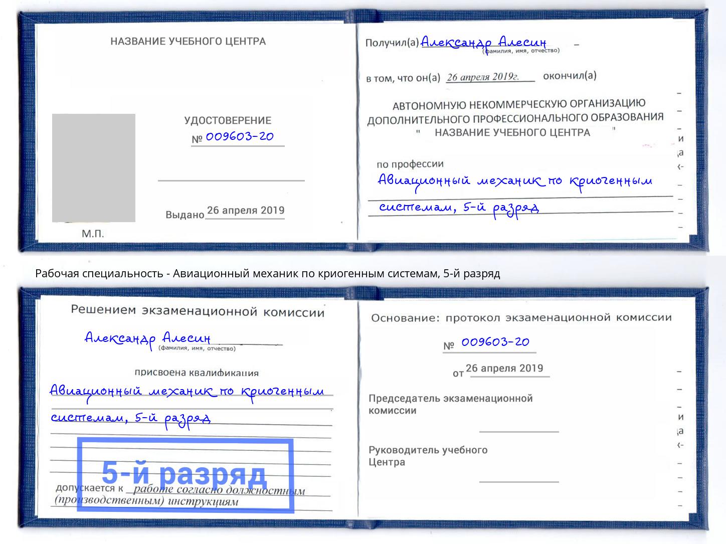 корочка 5-й разряд Авиационный механик по криогенным системам Лесозаводск