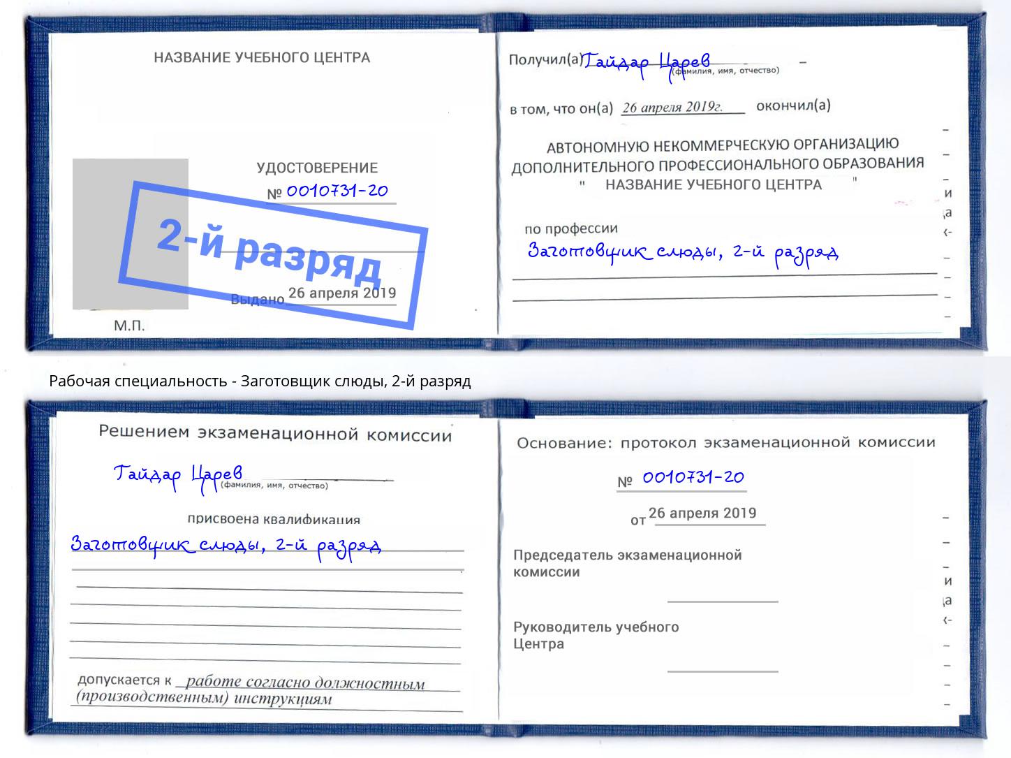 корочка 2-й разряд Заготовщик слюды Лесозаводск