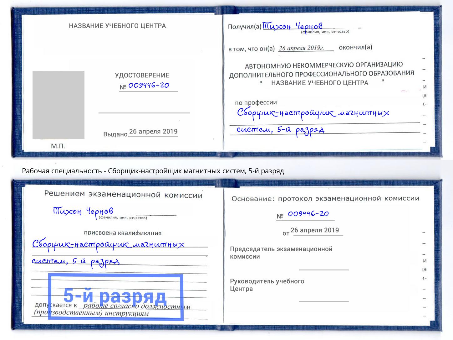 корочка 5-й разряд Сборщик-настройщик магнитных систем Лесозаводск